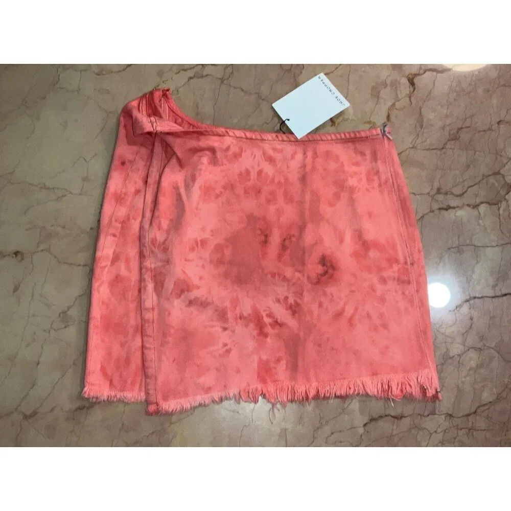 JADE CROPPER Denim Mini Skirt in Corall 38 New Womens Jean Tie Dye